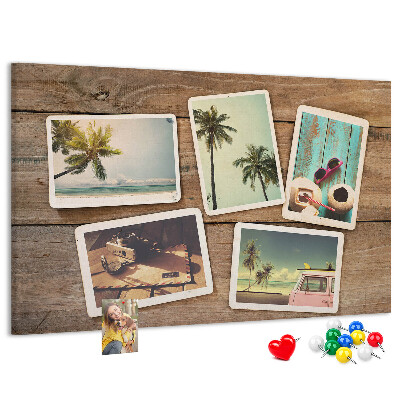 Tablero de corcho decorado para fotos de recuerdo de vacaciones tropicales