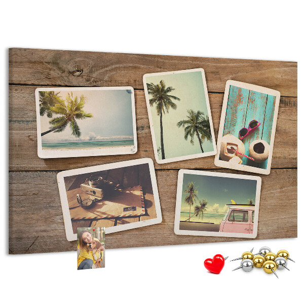 Tablero de corcho decorado para fotos de recuerdo de vacaciones tropicales