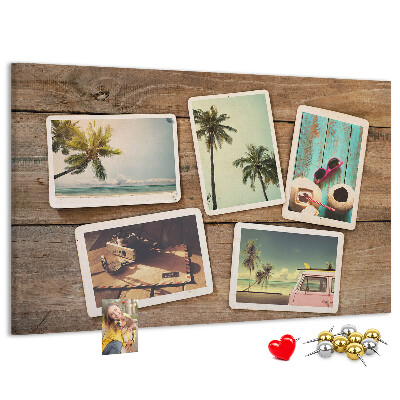 Tablero de corcho decorado para fotos de recuerdo de vacaciones tropicales