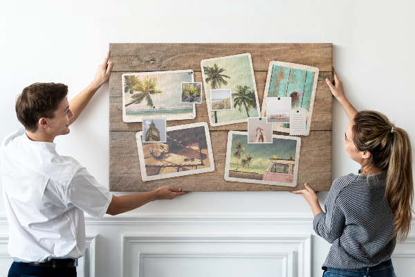 Tablero de corcho decorado para fotos de recuerdo de vacaciones tropicales