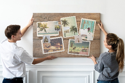 Tablero de corcho decorado para fotos de recuerdo de vacaciones tropicales