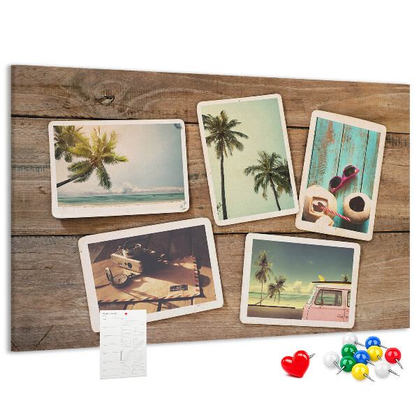 Tablero de corcho decorado para fotos de recuerdo de vacaciones tropicales