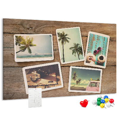 Tablero de corcho decorado para fotos de recuerdo de vacaciones tropicales