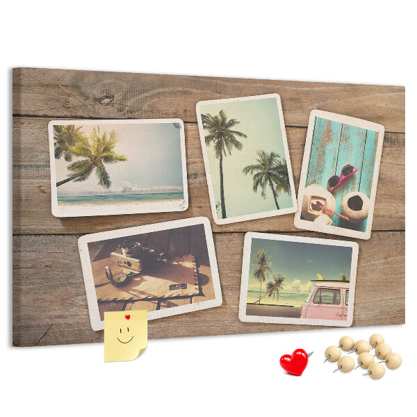 Tablero de corcho decorado para fotos de recuerdo de vacaciones tropicales