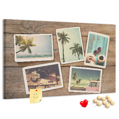 Tablero de corcho decorado para fotos de recuerdo de vacaciones tropicales