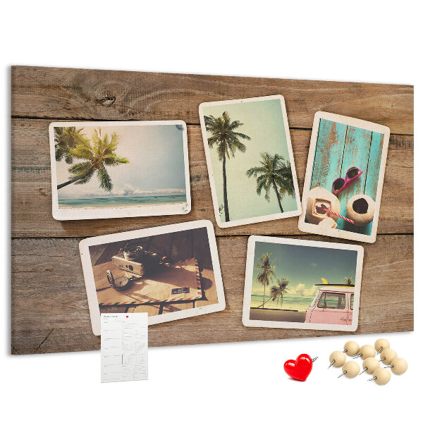 Tablero de corcho decorado para fotos de recuerdo de vacaciones tropicales