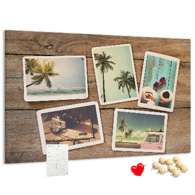 Tablero de corcho decorado para fotos de recuerdo de vacaciones tropicales