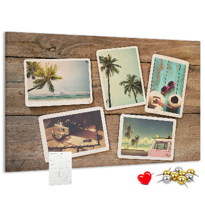 Tablero de corcho decorado para fotos de recuerdo de vacaciones tropicales