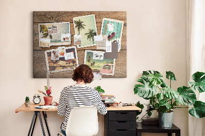 Tablero de corcho decorado para fotos de recuerdo de vacaciones tropicales