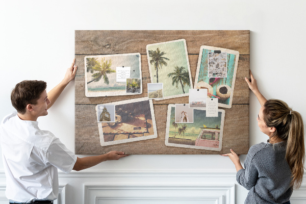 Tablero de corcho decorado para fotos de recuerdo de vacaciones tropicales