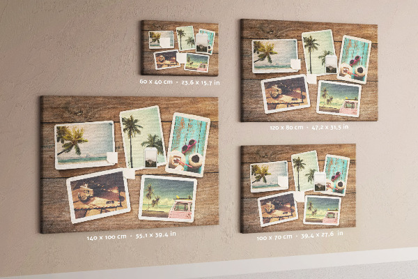 Tablero de corcho decorado para fotos de recuerdo de vacaciones tropicales