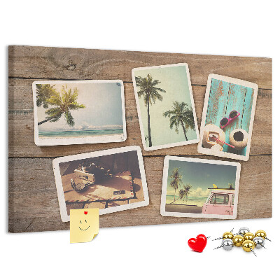 Tablero de corcho decorado para fotos de recuerdo de vacaciones tropicales