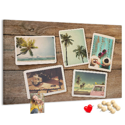 Tablero de corcho decorado para fotos de recuerdo de vacaciones tropicales