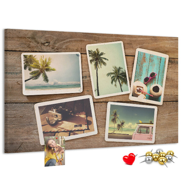 Tablero de corcho decorado para fotos de recuerdo de vacaciones tropicales