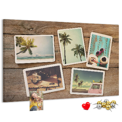 Tablero de corcho decorado para fotos de recuerdo de vacaciones tropicales