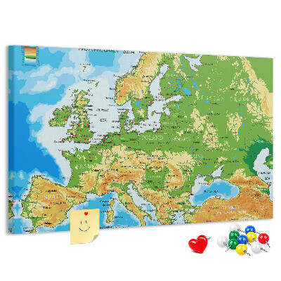 Tablero de anuncios Mapa de Europa con indicaciones geográficas.
