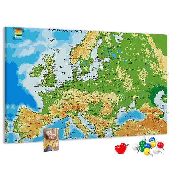 Tablero de anuncios mapa de Europa con indicaciones geográficas