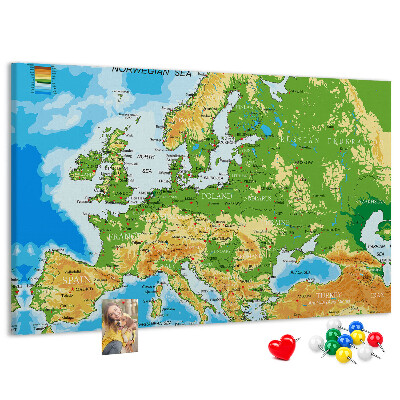 Tablero de anuncios mapa de Europa con indicaciones geográficas