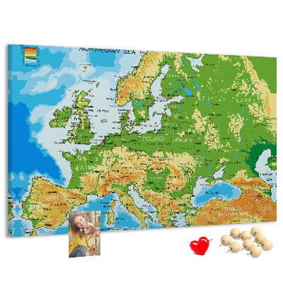Tablero de anuncios mapa de Europa con indicaciones geográficas