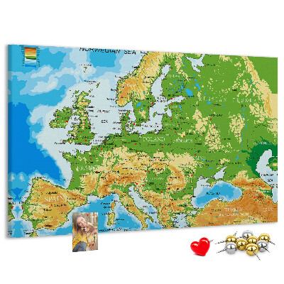 Tablero de anuncios mapa de Europa con indicaciones geográficas