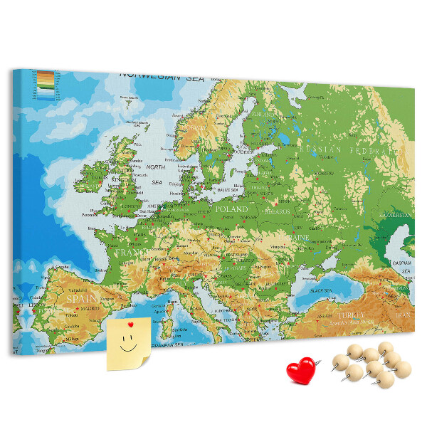 Tablero de anuncios mapa de Europa con indicaciones geográficas