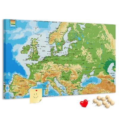 Tablero de anuncios mapa de Europa con indicaciones geográficas