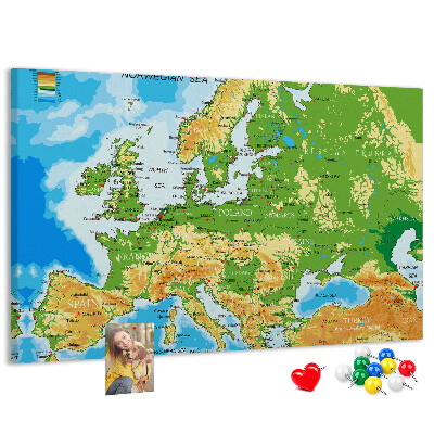 Tablero de anuncios mapa de Europa con indicaciones geográficas