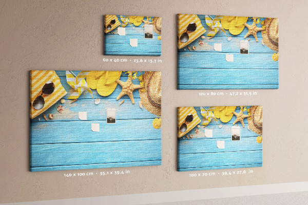 Pizarra de corcho con diseño de verano en la playa y accesorios coloridos