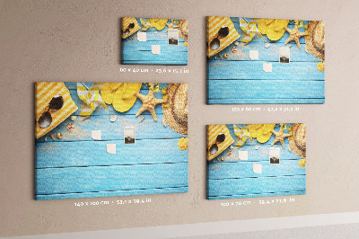 Pizarra de corcho con diseño de verano en la playa y accesorios coloridos