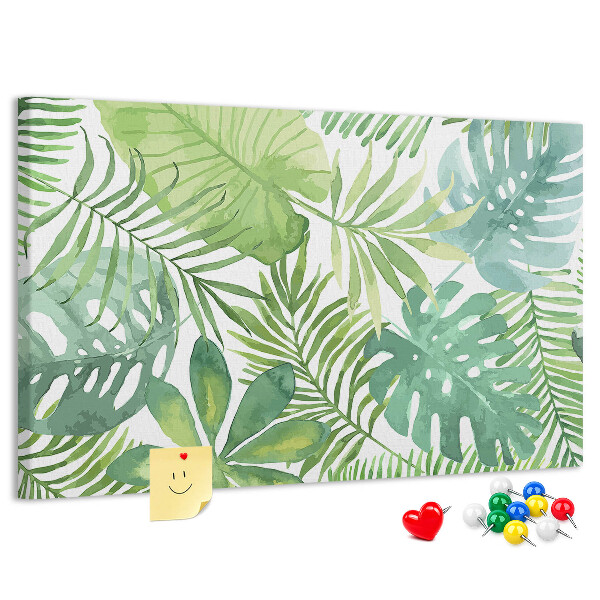 Tablero de anuncios con diseño de hojas de plantas tropicales en acuarela