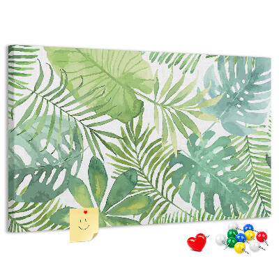 Tablero de anuncios Hojas verdes de plantas tropicales en acuarela