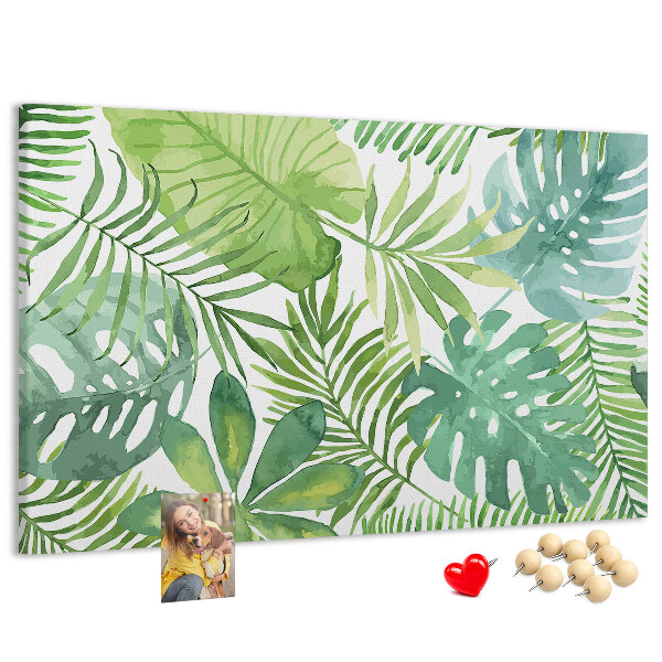 Tablero de anuncios con diseño de hojas de plantas tropicales en acuarela