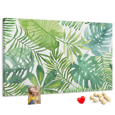 Tablero de anuncios con diseño de hojas de plantas tropicales en acuarela