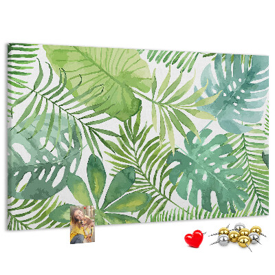 Tablero de anuncios con diseño de hojas de plantas tropicales en acuarela
