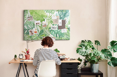 Tablero de anuncios con diseño de hojas de plantas tropicales en acuarela