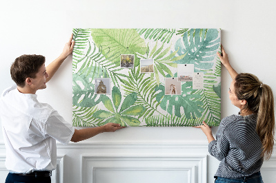 Tablero de anuncios con diseño de hojas de plantas tropicales en acuarela