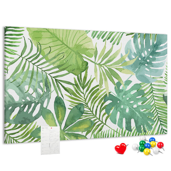 Tablero de anuncios con diseño de hojas de plantas tropicales en acuarela