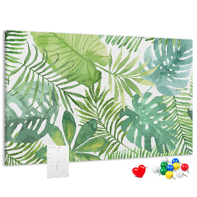 Tablero de anuncios con diseño de hojas de plantas tropicales en acuarela