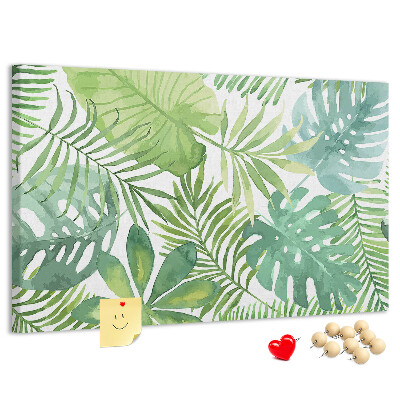 Tablero de anuncios con diseño de hojas de plantas tropicales en acuarela