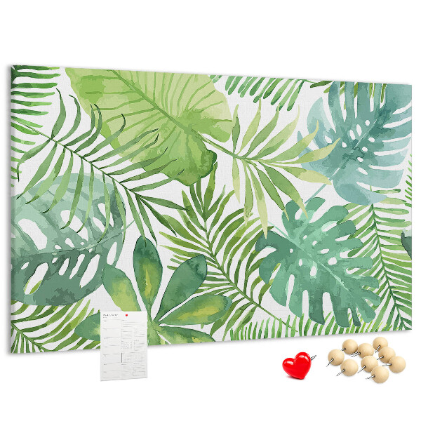 Tablero de anuncios con diseño de hojas de plantas tropicales en acuarela