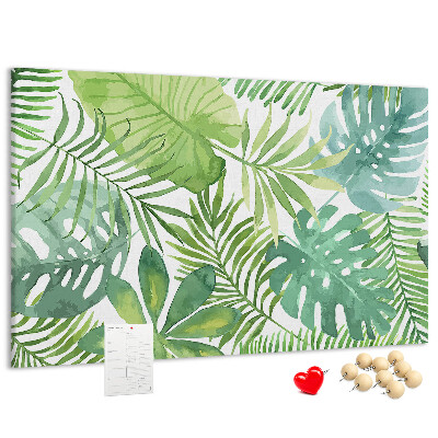 Tablero de anuncios con diseño de hojas de plantas tropicales en acuarela