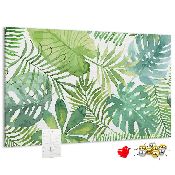 Tablero de anuncios con diseño de hojas de plantas tropicales en acuarela