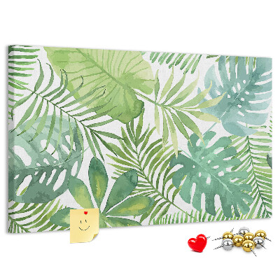 Tablero de anuncios con diseño de hojas de plantas tropicales en acuarela