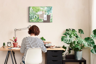 Tablero de anuncios con diseño de hojas de plantas tropicales en acuarela