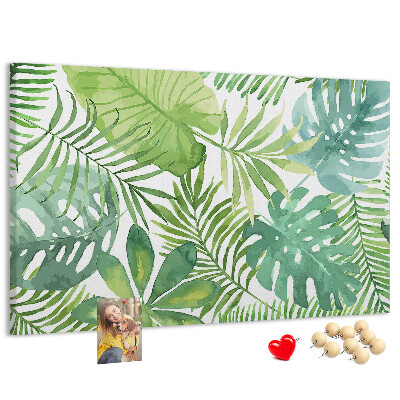 Tablero de anuncios con diseño de hojas de plantas tropicales en acuarela