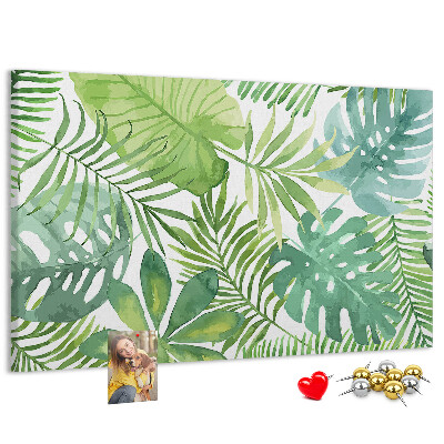Tablero de anuncios con diseño de hojas de plantas tropicales en acuarela
