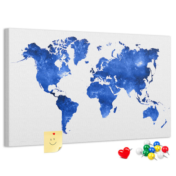 Pizarra de corcho Mapa del mundo en acuarela azul