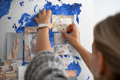 Pizarra de corcho Mapa del mundo en acuarela azul