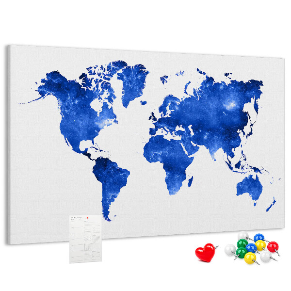 Pizarra de corcho Mapa del mundo en acuarela azul
