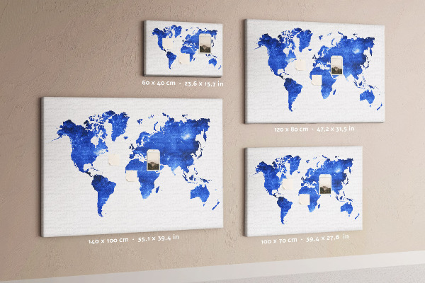 Pizarra de corcho Mapa del mundo en acuarela azul